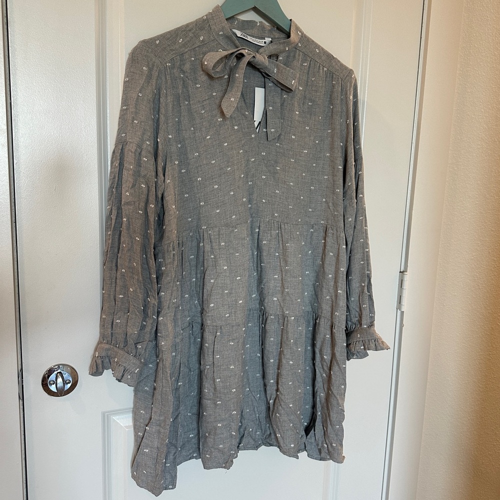 NWT Zara Gray Polka Dot dress